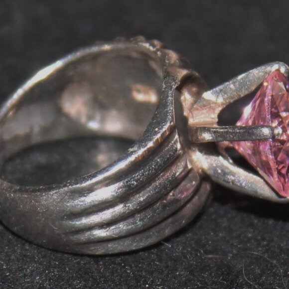 925 Sterling Large Pink Sapphire Wide Shrimp Statement Cocktail Ring - Picture 6 of 10